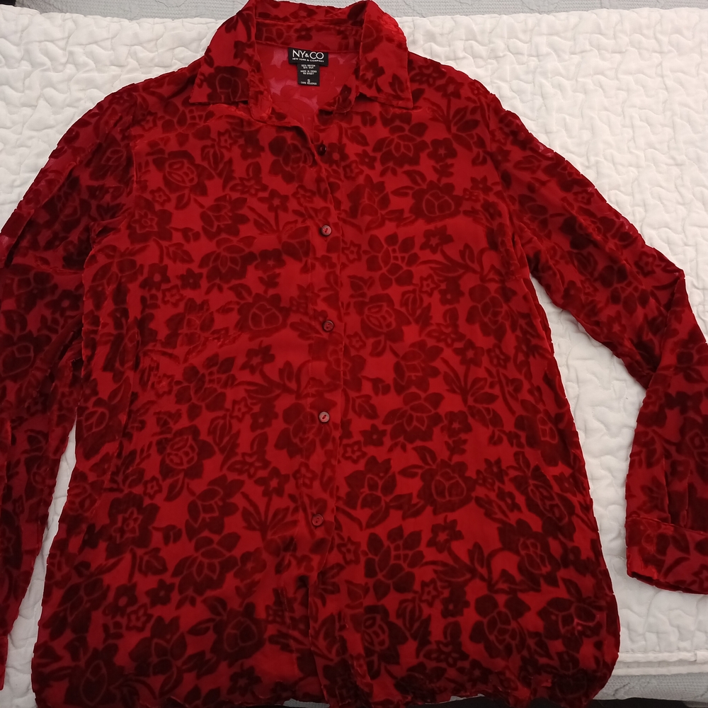 NYCO Red Floral Button-Up Blouse